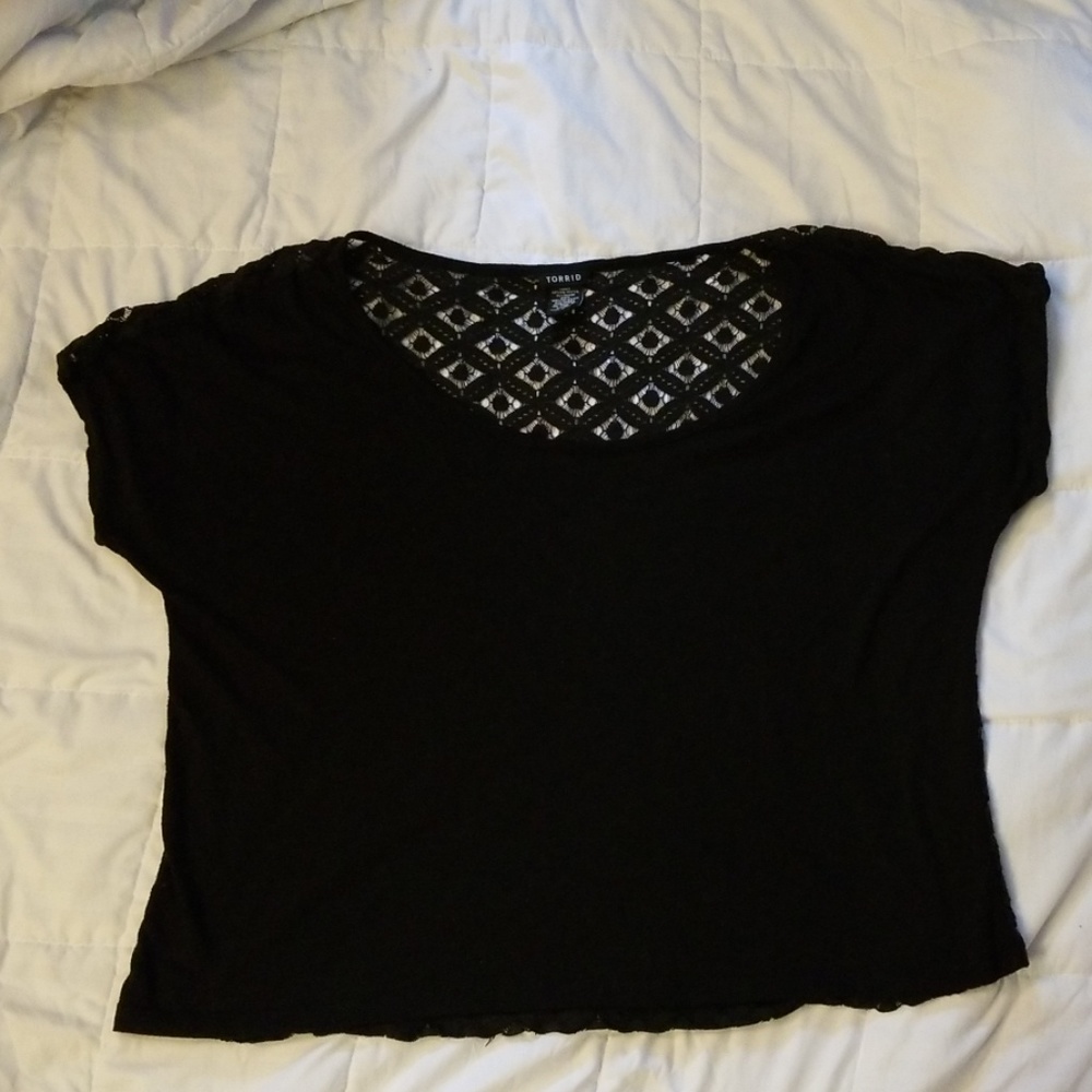 Torrid Black crochet back tee